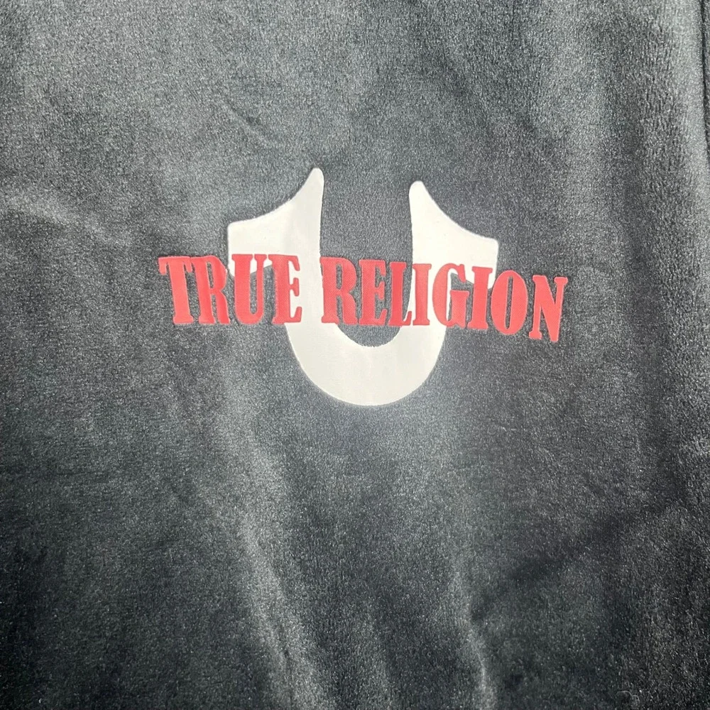 True Religion Track Jacket Mens Medium Black Velour World Tour Graphic Full Zip